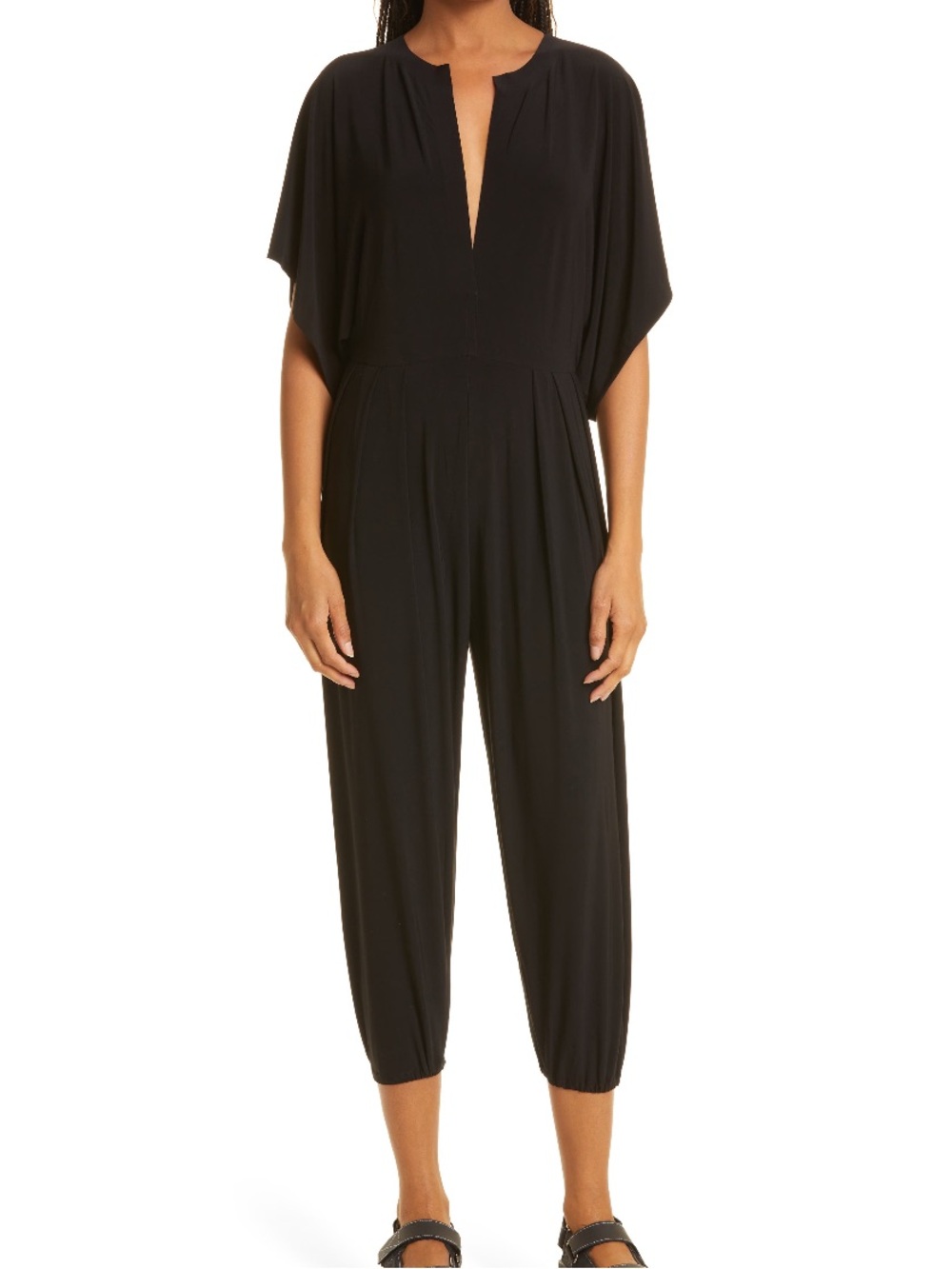 Norma Kamali Black Crop Jogger Jumpsuit 15” p2p  22” inseam large